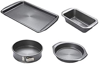Circulon Momentum Bakeware Set of 4 with Baking Tray, Loaf Tin, Springform Cake Tin & Round Cake Tin - Grey Steel, Dishwasher Safe Baking Set