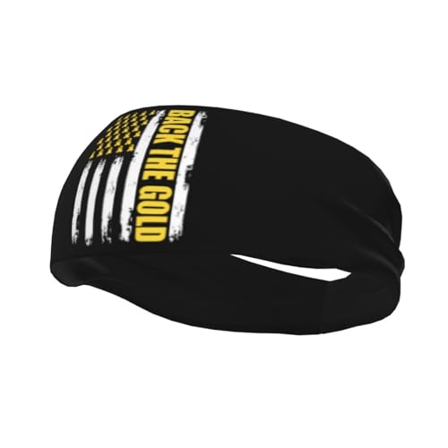 Back The Gold Childhood Cancer Awareness Flag Adjustable Sports Headband Moisture Wicking Sweatband for Running Workout