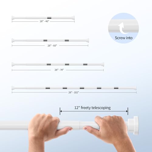 Image of Mcrbeay Shower Curtain Rod, 1 inch Diameter Heavy Duty Tension Shower Rod, Non Slip Adjustable 28-102 inch No Drilling Shower Curtain Rods Spring Tension For Bathroom, Shower Stall, No Rust, White