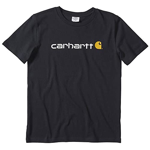 Carhartt boys Knit Short Sleeve Crewneck Logo T-shirt T Shirt, Caviar Black, 16 Years US