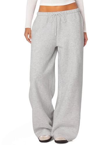HeSaYep Women's Wide Leg Sweatpants Baggy Fleece Lined High Waisted Sweat Pants Straight Leg Casual Drawstring Pants with Pockets Grey XL