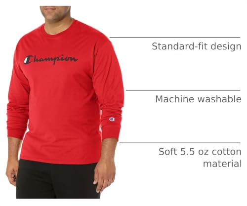Image of Champion Men's Long Sleeve T-shirt, Classic T-shirt for Men (Reg. Or Big & Tall)