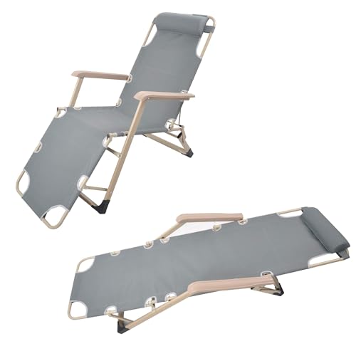 LUCKYERMORE Set of 2 Heavy Duty Beach Chairs and Full Flat Cot 2 Positions, Folding Chase Lounge Chair Outdoor Beach Pool Camping, Gray 70”L X 20.5”W, Grey