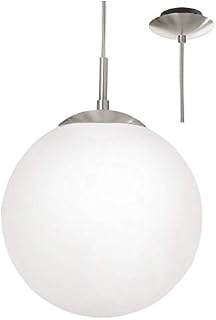 Britalia Satin Nickel & White Opal Glass Globe Shade Modern Pendant Ceiling Light | 25cm Diameter | 1 x ES E27 Lamp Bulb Required (Not Included) | 240 Volts