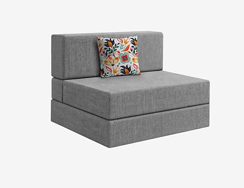 Image of Los Angeles Foldable One Seater Sofa Cum Bed, Sofa Bed 3 X 6 Feet Jute Fabric Washable Cover- Including Cushion Perfect for Living Room - Grey Color