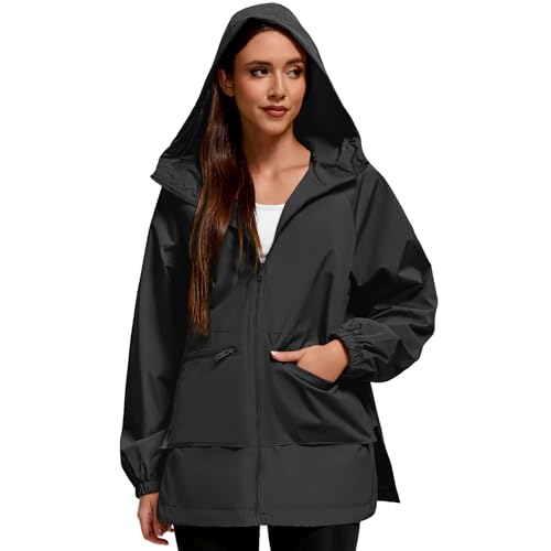 American Trends Women Rain Jacket with Hood Lightweight Rain Coats for Women Trench Waterproof Windbreaker With Back Pockets3