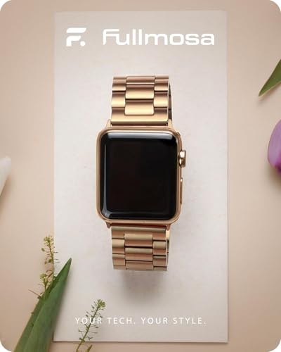 Image of Fullmosa Metal Band with Case for Apple Watch 42mm Series 11 10 | Stainless Steel Strap for Men Women Professional Office Rose Gold
