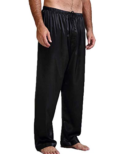 Springcmy Men's Classic Satin Sleep Pant Long Pajama Bottoms Solid Drawstring Loungwear Pants