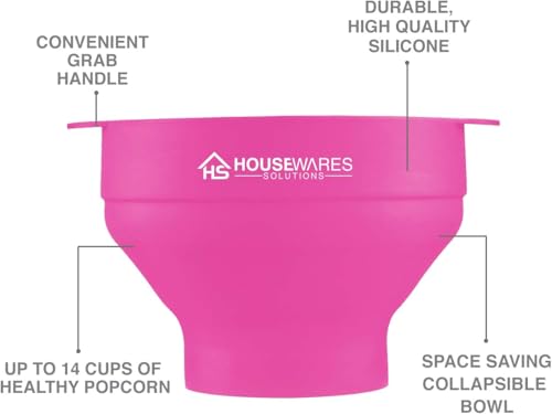Image of Collapsible Silicone Microwave Hot Air Popcorn Popper Bowl With Lid and Handles (Pink)