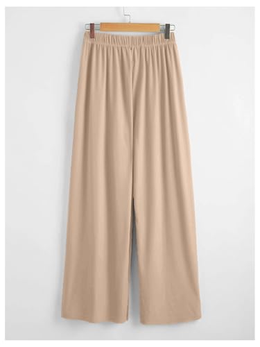 OYOANGLE Women's Plus Size High Waisted Wide Leg Pants Basic Solid Beach Palazzo Trousers2