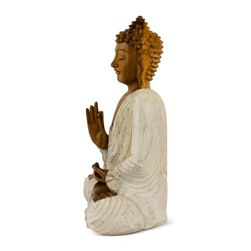 Estatua de Buda de madera tallada 16 in blanco lavado miniatura 7