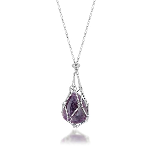 Gixemeva Interchangeable Crystal Holder Necklace Crystal Stone Cage Pendant Necklace Stainless Steel Gemstone Holder Necklaces for Women Men