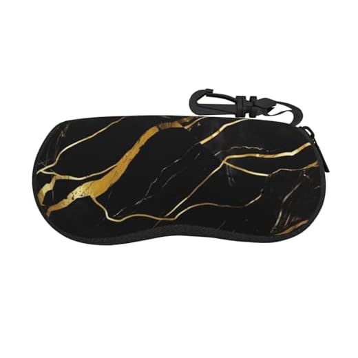 DWVTSLH Capa de óculos de sol com textura de mármore preto e dourado, capa rígida à prova de choque com mosquetão, zíper para viagem, suporte para óculos, ultra leve, capa de proteção para os olhos
