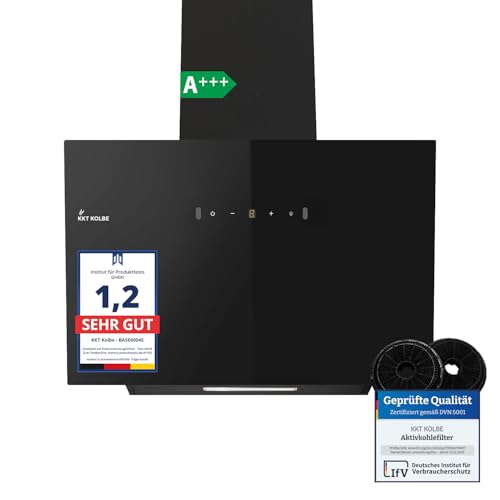 KKT KOLBE Dunstabzugshaube 60 cm | Umluft Abluft | Kopffrei Wandhaube | Schwarz | Glas | LED-Beleuchtung | Edelstahl | Gestensteuerung | SensorTouch | BASE6004S