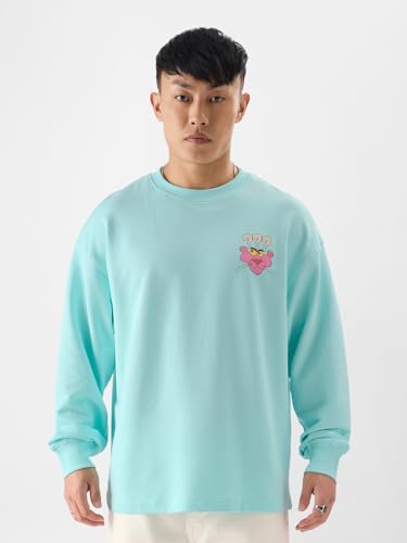 Image of The Souled Store Official Pink Panther: What is Life? Mens and Boys Oversize Fit Full Sleeves Graphic Printed Cotton Blue Color T-Shirt