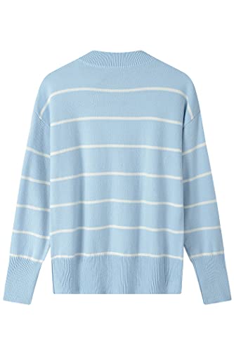 Image of Women's Sweaters Casual Long Sleeve Mock Neck Drop Shoulder Tunic Striped Pullover Knit Sweater Tops