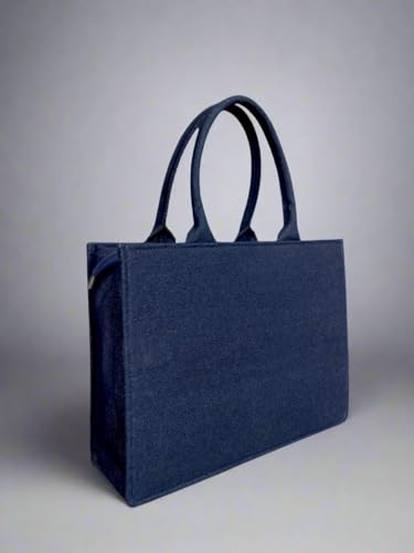Image of Customised & Personalised Tote Bag for Women | Stylish Denim Handbag with Name & Floral Print | Multipurpose Office, College, or Gift Bag