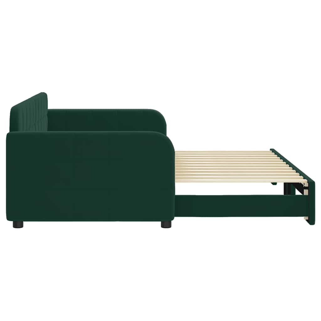 Cama de día con cama de día sin colchón verde oscuro 90 x 200 cm | Sofá 2 en 1, terciopelo suave, estructura de madera y metal, salón o dormitorio