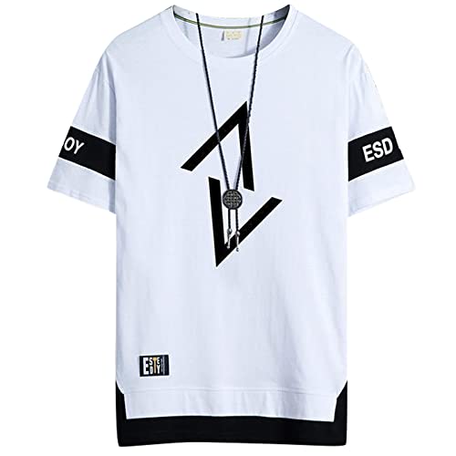 GIJOVANA Camisetas Manga Corta Hombre con Contraste de Color Básica T-Shirt Cuello Redondo Verano Ajuste Holgado(1Blanco,2XL)
