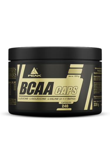 PEAK BCAA Caps - 240 Kapseln I 48 Portionen I verzweigtkettige Aminosäuren I L-Leucin, L-Isoleucin, L-Valin (2:1:1) I mit B-Vitaminen I einfache Einnahme