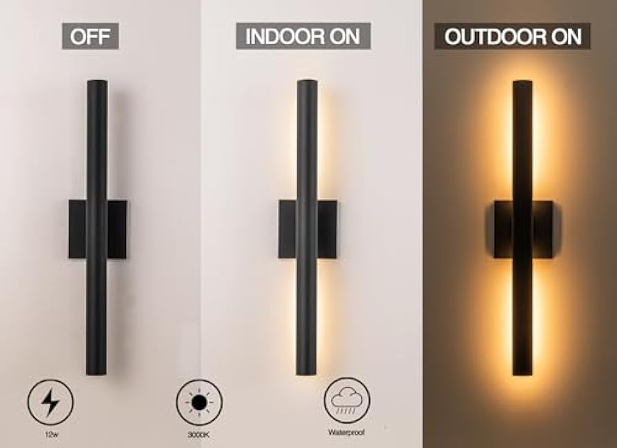 Modern Outdoor Wall Sconce LED, Large Porch Lights Wall Mount, 22 inch Up Down Exterior Light Fixture, 12W Black Outside Patio Lighting for House, Yard, 2 Packs