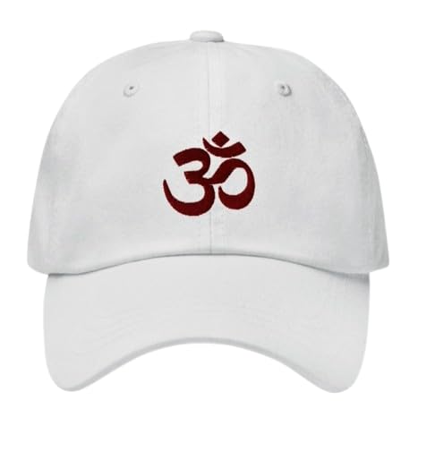 Om Symbol Embroidered Dad Hat, White Baseball Cap | Yoga & Meditation, Embroidered Design, Adjustable Fit, Unisex Style, Spiritual Symbol-picture-14