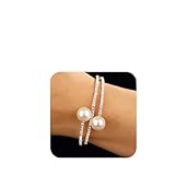 YERTTER 3-Row Faux Pearl Silver Full Rhinestone Crystal Open Bangle Bracelet Tennis Chain Cuff 1920s Cuff Bridal Bangle Bracelet Wedding Jewelry Gift for Women (Style C-Silver)