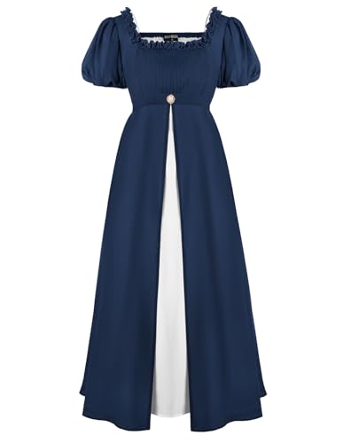 Victorian Dress for Women Puffy Sleeves Empire Waist Regency Era Dress Renaissance Costume Navy M