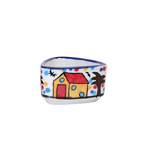 Image of Freakway Handpainted 6 Dips of Hut Ceramic Dip Bowl /Chutney Bowl /Pickle Bowl /Sauce Serving Bowl Set (50 ML, Small, 6-Pieces, Multicolour, Cartoon Shape Triangle)