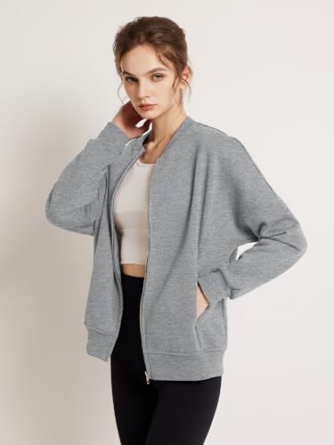 GEMLON Womens Full Zip Up Sweatshirts No Hood Long Sleeve Casual Loose Fall Fashion Jackets with Pockets Light Grey 2X-Large — view 5