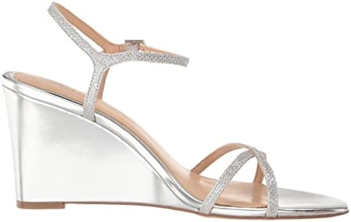 Jewel Badgley Mischka Women's DEXTRA Wedge Sandal, Silver Fabric, 8 | Image 5
