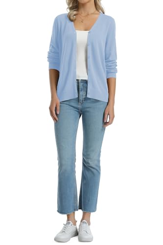 Image of QUALFORT Women's 100% Cotton Lightweight Cardigans Long Sleeve Knitted Button Down Sweater