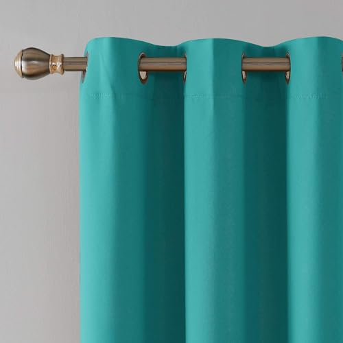 Image of 100% True Blackout Curtains 7 Feet, Set of 1 Panels | 300 GSM Heavy Room Darkening Polyester Cloth for Bedroom & Living Room | Thermal Insulated Heat & Noise Reducing (84x47 Inch, Aqua) | 100% Room Darkening Thermal Insulated Heat & Noise Reducing Curtains 7 feet long