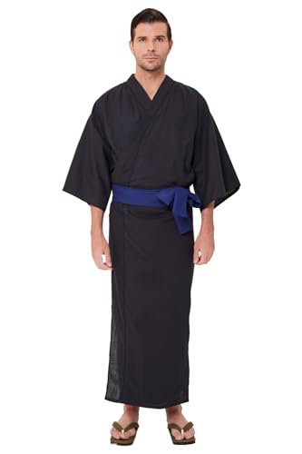Mens Solid Navy Yukata, Lightweight Summer Robe, 100% Cotton, Made in Japan