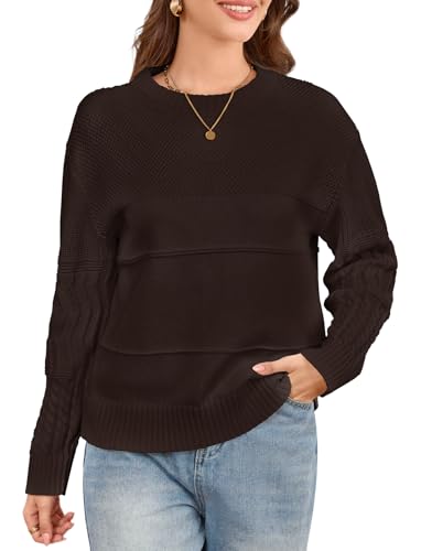 Womens Casual Long Sleeve Sweaters Crewneck Solid Knit Ribbed Sweater Winter Outfits Pullover Jumper Tops