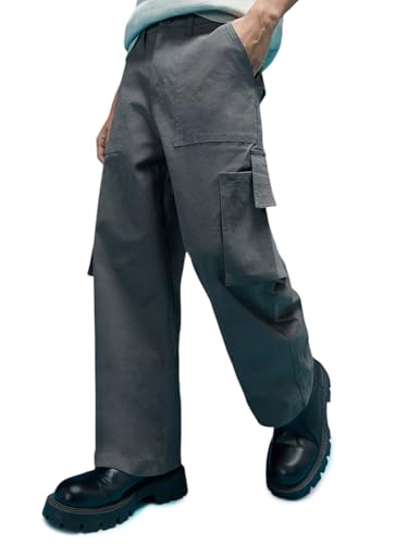 Image of Veirdo Baggy Fit with Button Closure Solid Lycra Woven Cargo Pants for Men (Colors: Beige, Black, Brown, Grey, Navy & Olive)