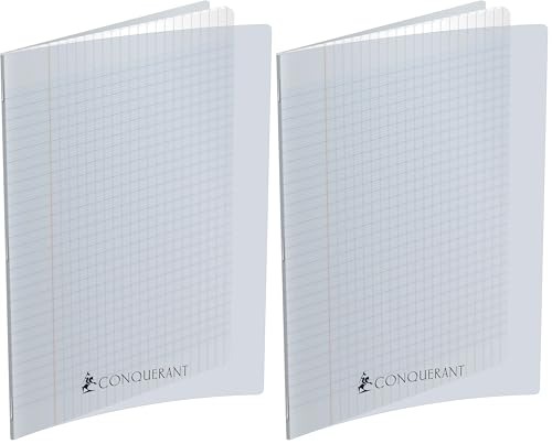 Cahier A4 Grands Carreaux Seyès CONQUERANT 192p Couverture Plastique Transparente Lot de 2