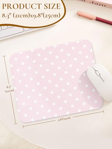 Image of Square Cute Dots Mouse Pad with Stitched Edge, Premium Waterproof Cloth Aesthetic Small Dot Mouse Mat, Non-Slip Rubber Base Funny Mousepad Desk Accessories,Dots Pink White