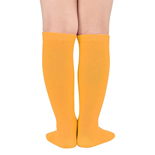Durio Kids Soccer Socks Soft Cotton Toddler Soccer Socks for Boys and Girls Knee High Socks Youth Sports Baseball Socks Long Tube Socks 01 Pure Orange One Size3