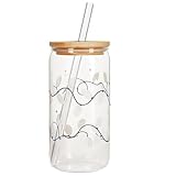 Cambia de vidrio de color lindo, taza de Navidad que cambia de color con tapa a prueba de fugas de bambú, tazas de vidrio de Navidad con paja para café helado, batido, cóctel