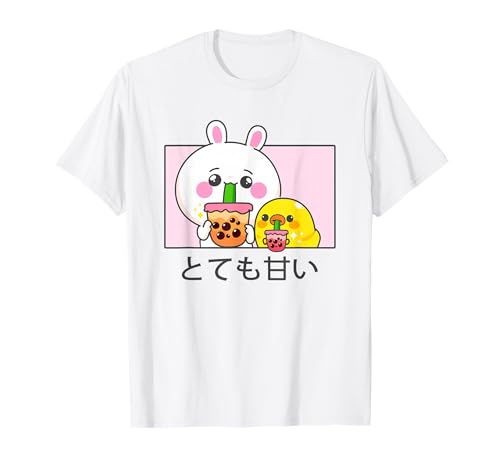 Lapin et canard animés mignons Kawaii buvant du thé à bulles T-Shirt