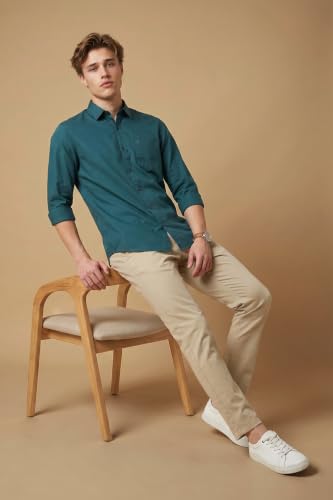 Image of Peter England Men's Slim Fit Full Sleeve Casual Shirt in Twill Weave Cotton