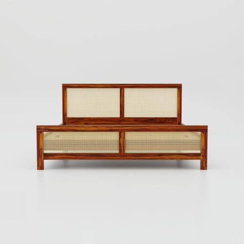 Image of Solid Sheesham Wood Queen Size Bed | Wooden Queen Size Cot Bed Double Bed for Bedroom,Home (Honey)