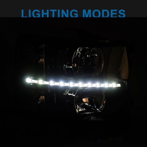Fullux LED DRL Headlights Assembly fit 07-13 Chevy Silverado 1500 2500HD 3500HD NOT Fit 2007(Old Body) Classic Models Halogen Headlamp Clear Reflector Black Housing by Fullux - Image 2