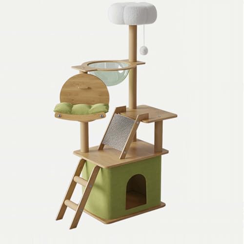 キャットタワー 透明な宇宙船付き猫クライミングフレーム スリム サポートキャットタワー 省スペース シンプル 安定 爪とぎ 運動不足解消 全年齢の猫に適しています (複雑な)