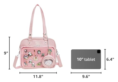 Image of Square Kawaii Ita Bag Crossbody Shoulder Backpack With Insert Pin Display | Large Space For Dolls & Badges, For Anime Kpop Lovers Daily Outings
