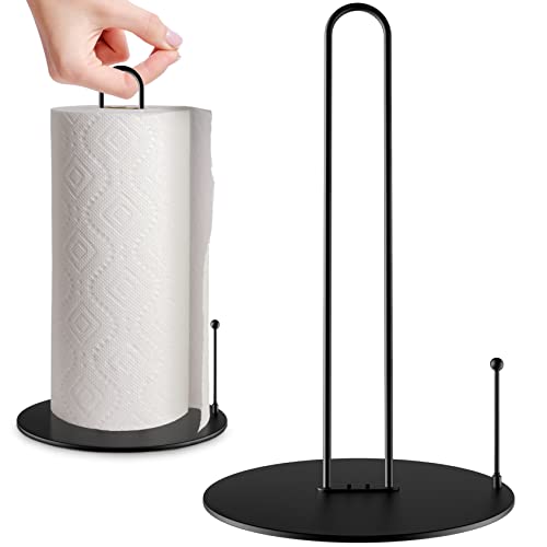 ASZUNE Paper Towel Holder,Paper Towels Stand Holder Countertop for Standard and Large Size Rolls Black