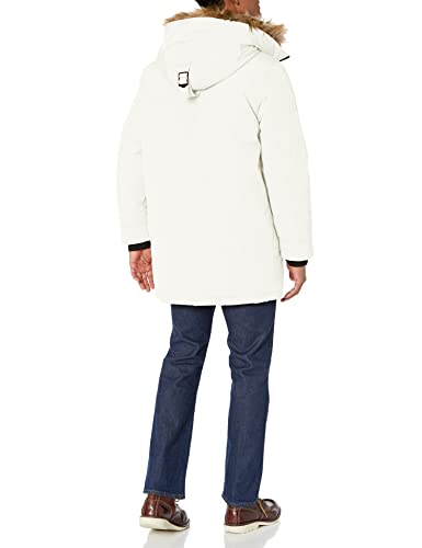 Guess Men's Heavyweight Hooded Parka Jacket With Removable Faux Fur Trim, Winter White, Large #TOP1