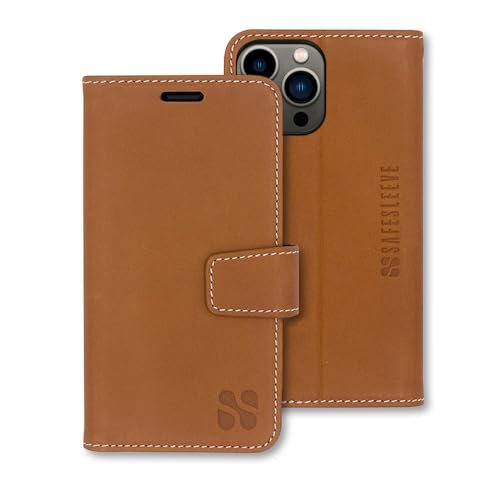 SafeSleeve iPhone 15 Pro EMF Blocking Phone Case: Anti-Radiation Cell Phone Case RFID Card Holder Blocking Wallet with Adjustable Stand - Vegan Leather for Women & Men (Leather)