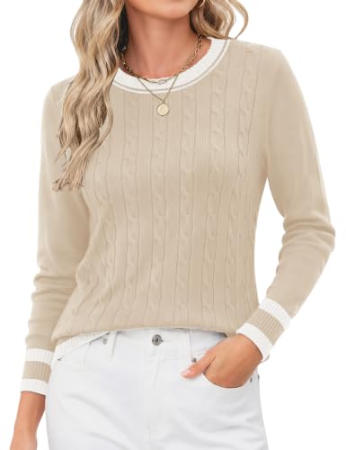 Image of Rapbin Women's Contrast Trim Knit Sweater Long Sleeve Crew Neck Pullover | Color Block Soft Lightweight Regual fit,Business Casual Work,Fashion Versatile Fall Spring Outfits,Winter Layer Clothing